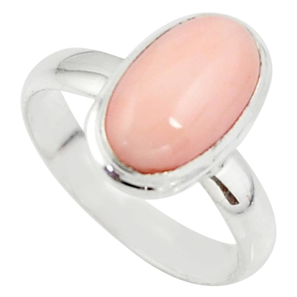 4.42cts pink coral 925 sterling silver solitaire ring jewelry size 7 r39352