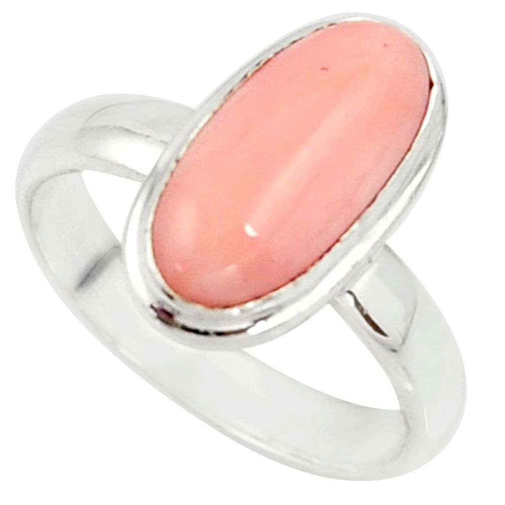 4.42cts pink coral 925 sterling silver solitaire ring jewelry size 7 r39360