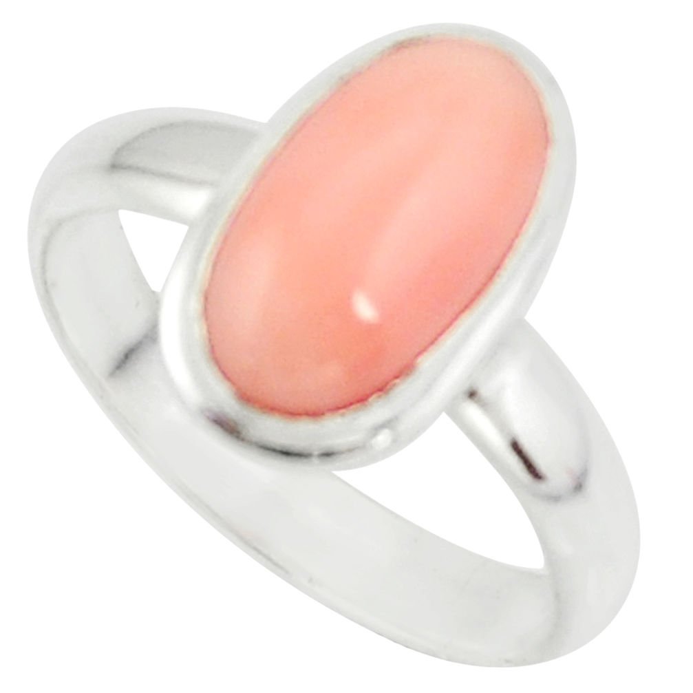 4.28cts pink coral 925 sterling silver solitaire ring jewelry size 8 r39348