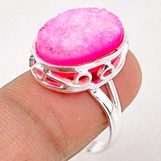 8.75cts pink druzy oval 925 sterling silver ring jewelry size 8.5 t91812