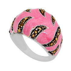 7.89gms pink enamel marcasite 925 sterling silver ring jewelry size 6.5 y65201
