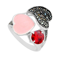 2.30cts pink enamel natural red garnet marcasite 925 silver ring size 8.5 y65103
