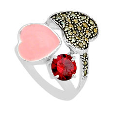 2.30cts pink enamel natural red garnet marcasite 925 silver ring size 6.5 y65173