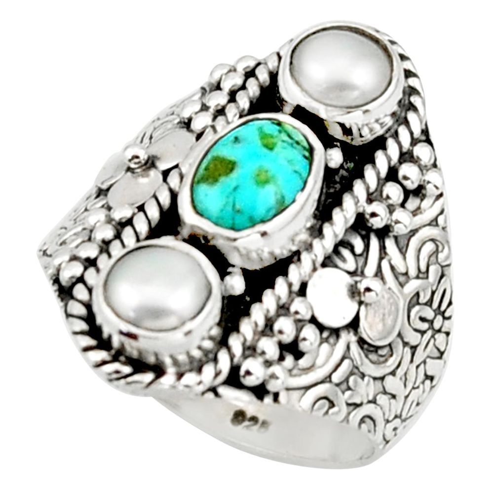 3.46cts pink green arizona mohave turquoise 925 silver ring size 7.5 r42828