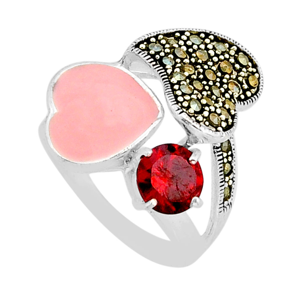 2.37cts pink natural red garnet enamel marcasite 925 silver ring size 8 y65125