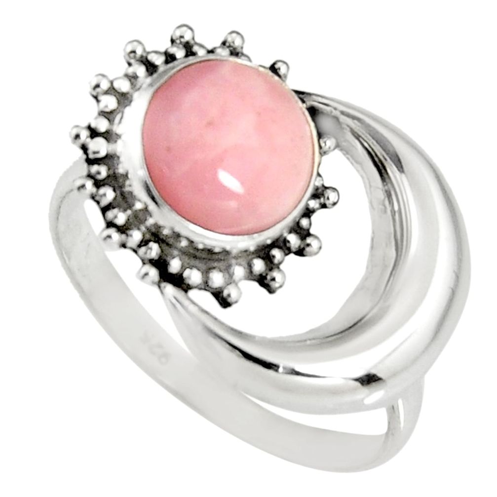3.31cts pink opal 925 sterling silver solitaire half moon ring size 8.5 r19555