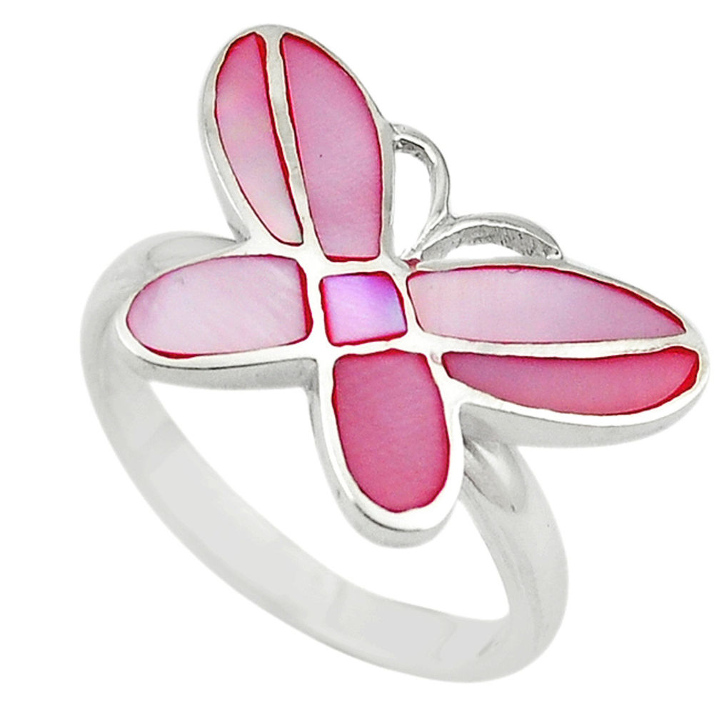Pink pearl enamel 925 silver butterfly ring jewelry size 9 a64408 c13286