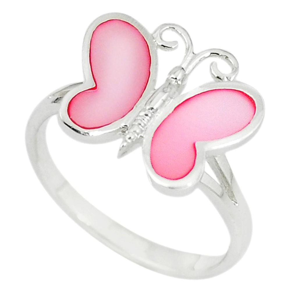 Pink pearl enamel 925 sterling silver butterfly ring size 7 a67666 c13433