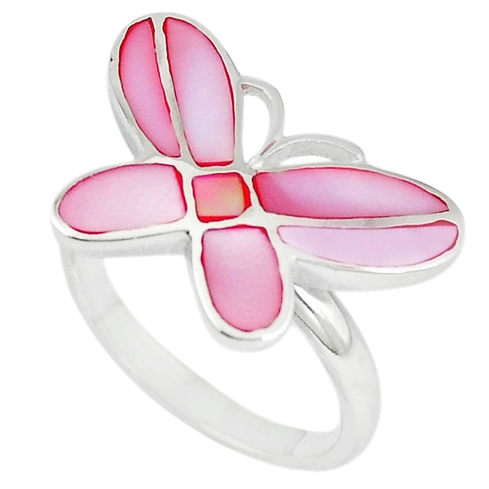 Pink pearl enamel 925 sterling silver butterfly ring size 8 a67669 c13422