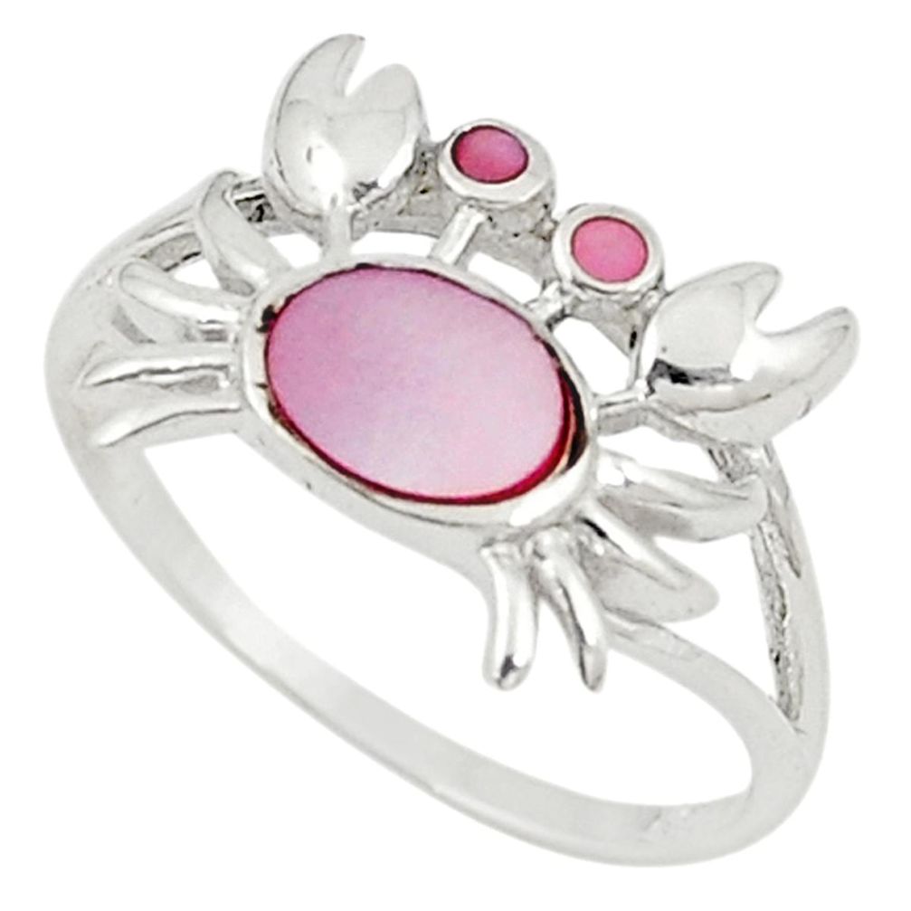 Pink pearl enamel 925 sterling silver crab ring jewelry size 6.5 c21904