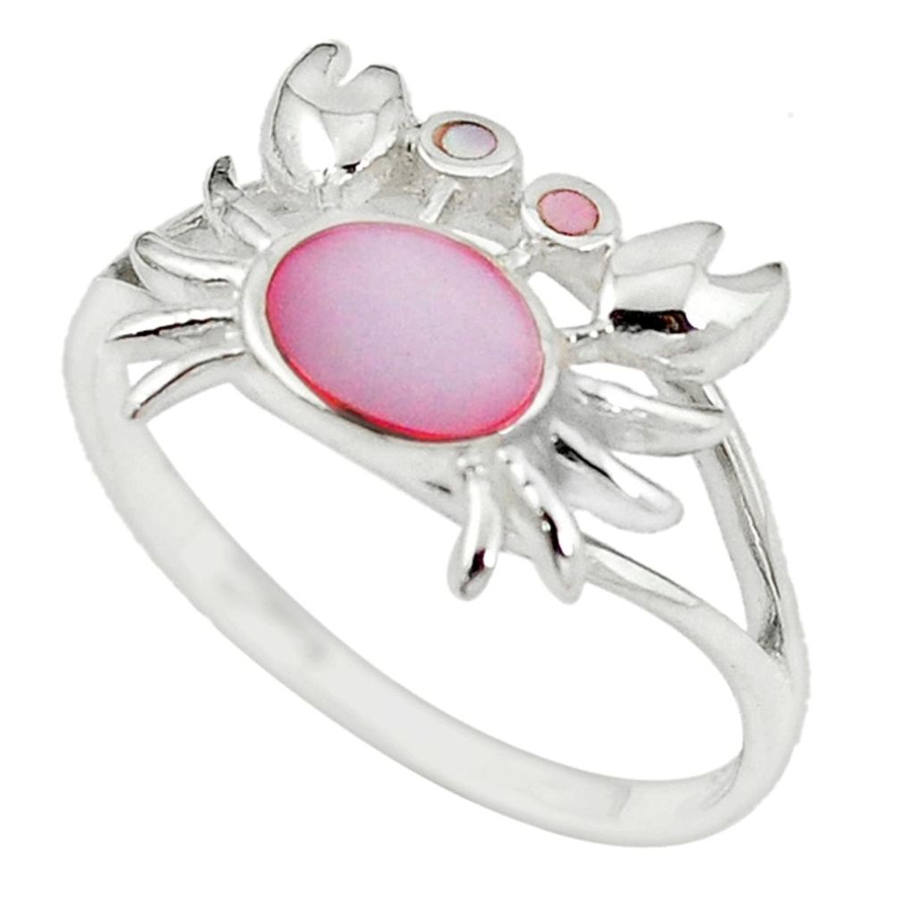 Pink pearl enamel 925 sterling silver crab ring jewelry size 9 a54993 c13369