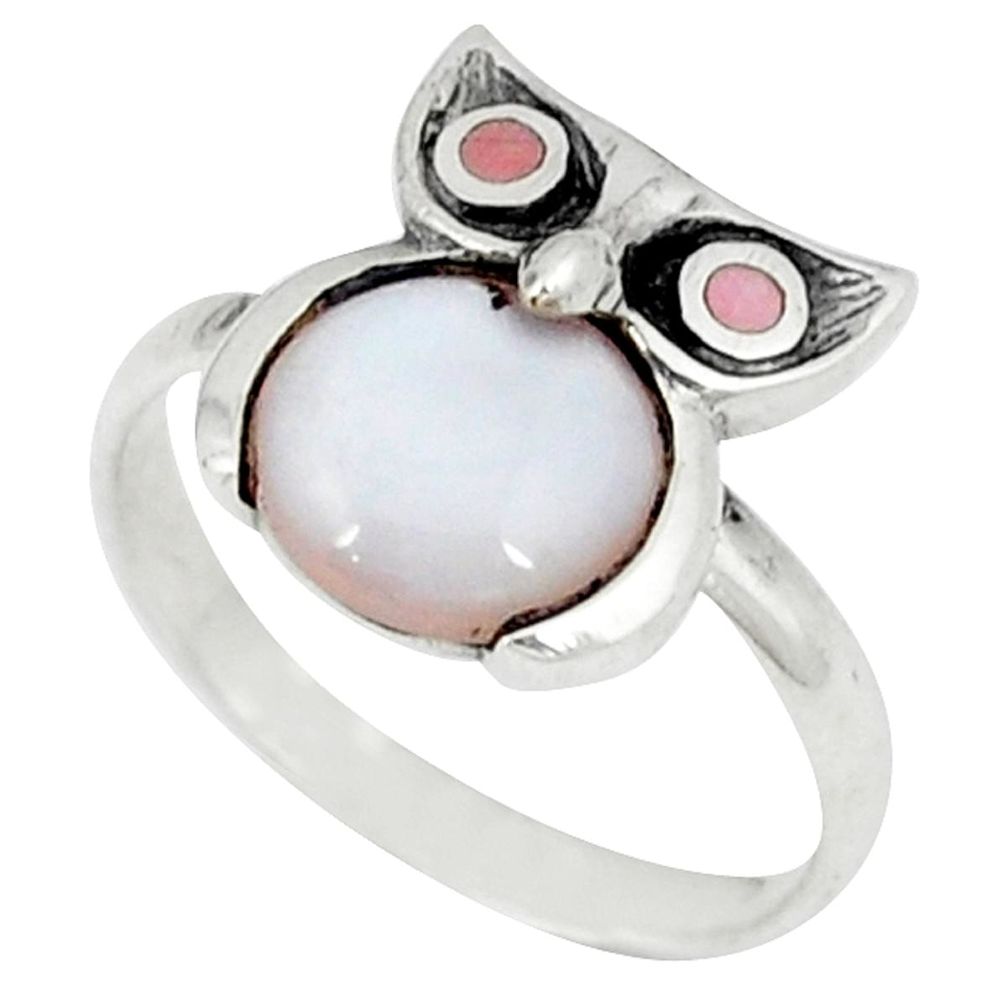 Pink pearl enamel 925 sterling silver owl ring jewelry size 5.5 a46523 c13393