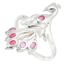 Pink pearl enamel 925 sterling silver peacock ring size 5.5 a49509 c13386