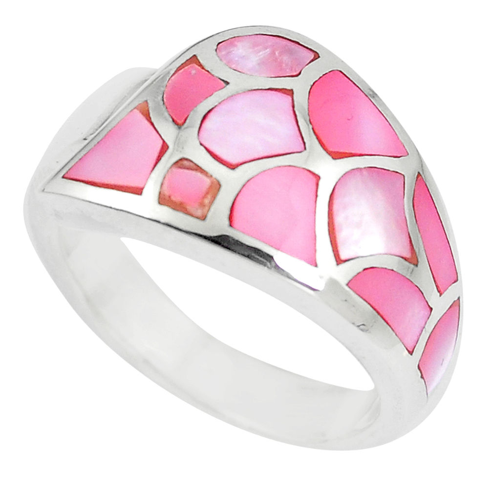 6.69gms pink pearl enamel 925 sterling silver ring size 6.5 a88526 c13322