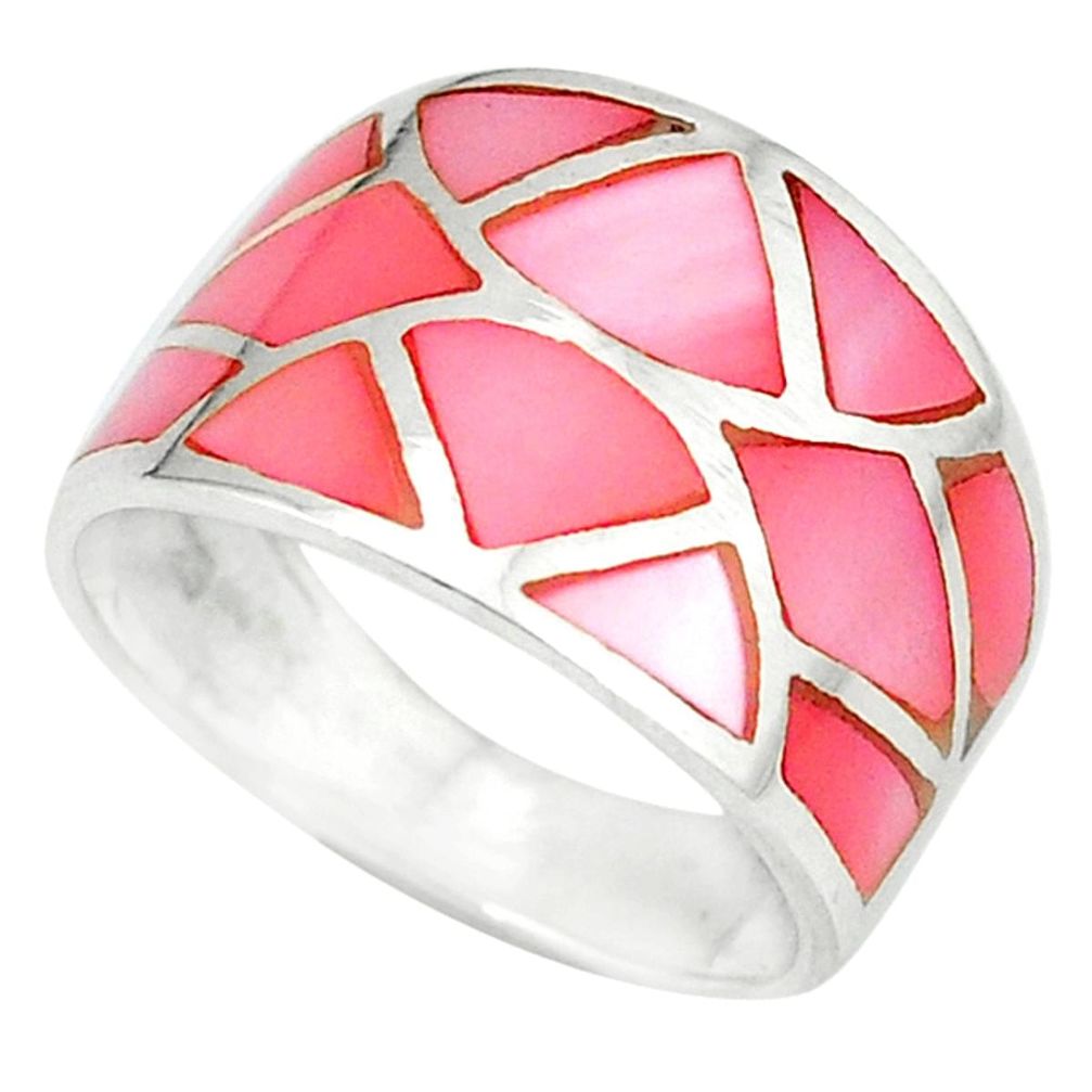 Pink pearl enamel 925 sterling silver ring jewelry size 5.5 a49512 c13031
