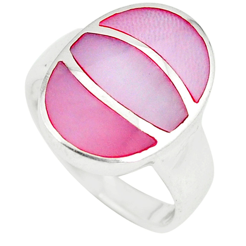 Pink pearl enamel 925 sterling silver ring jewelry size 6.5 c12862