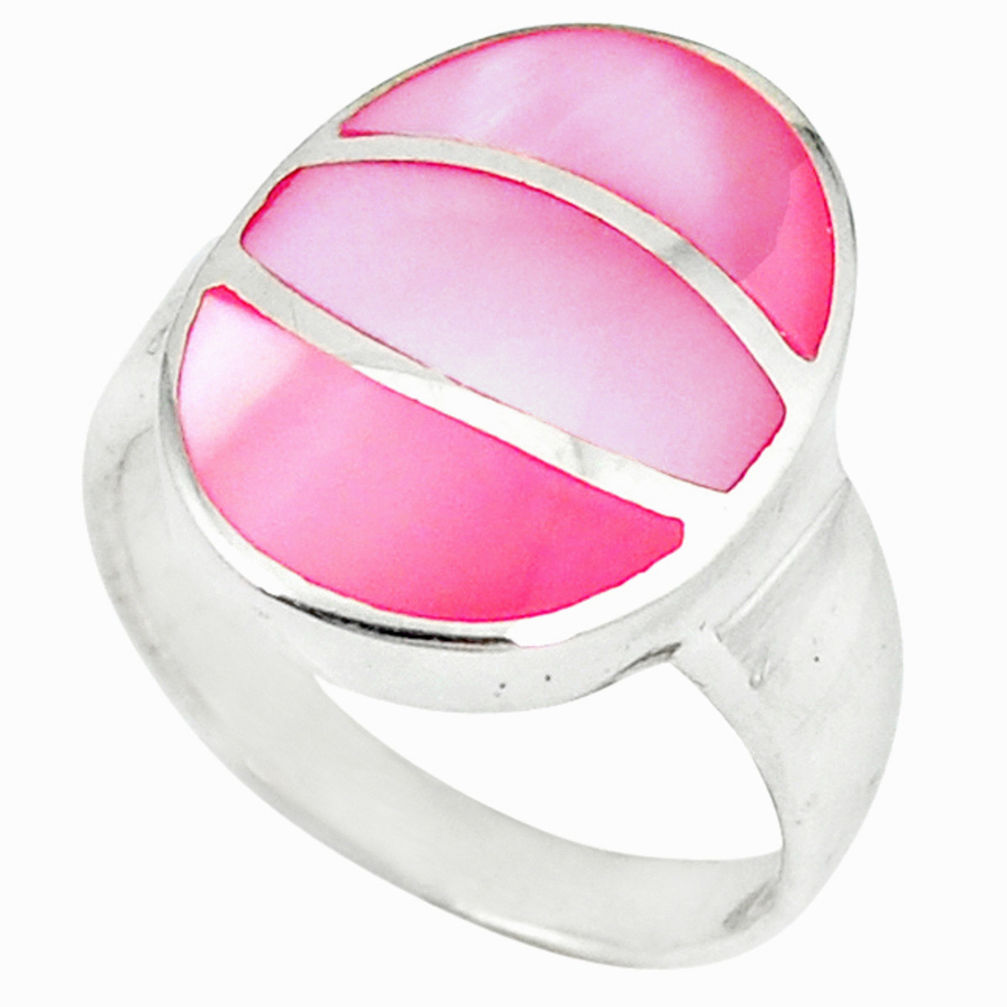 Pink pearl enamel 925 sterling silver ring jewelry size 5.5 c12875