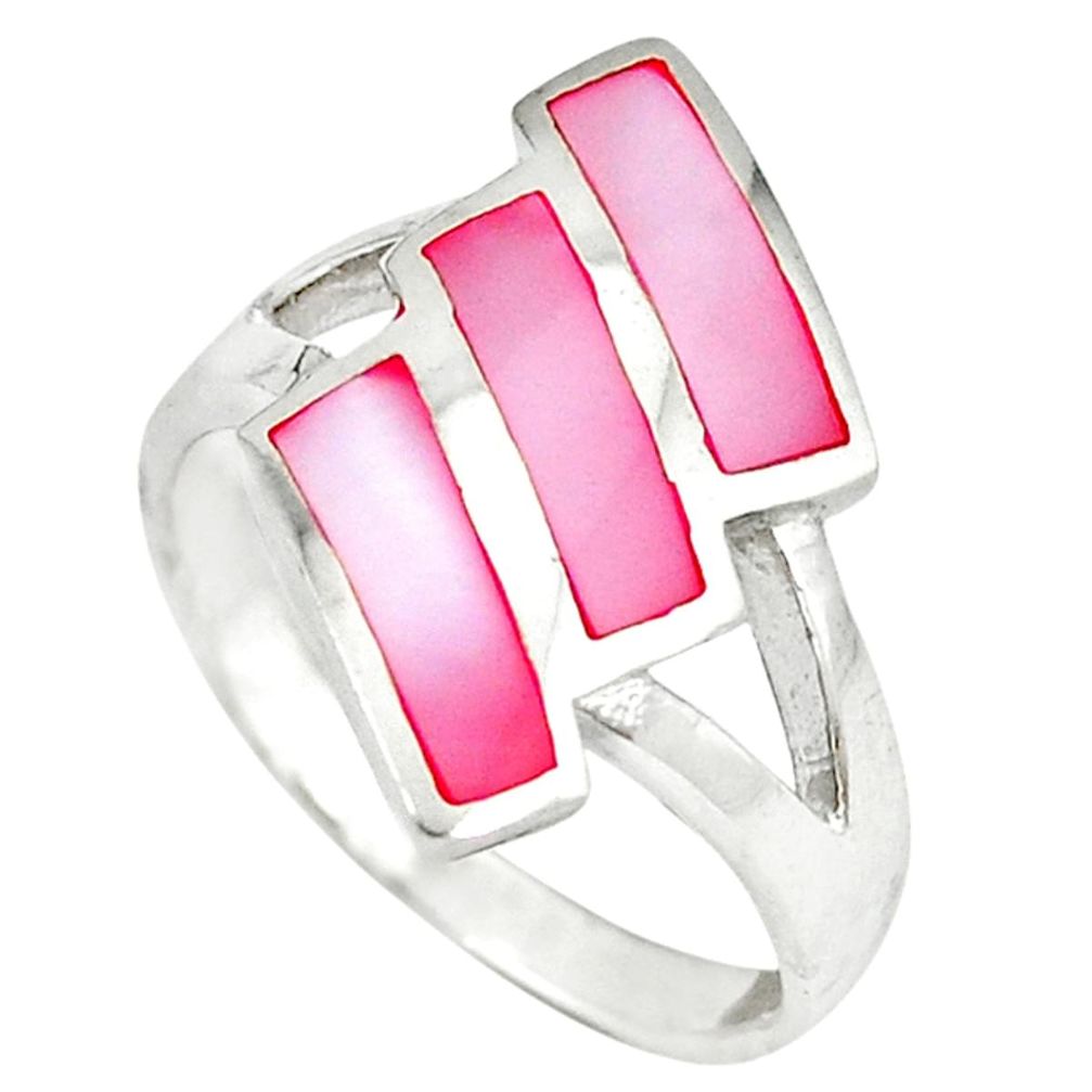 Pink pearl enamel 925 sterling silver ring jewelry size 6.5 c12997