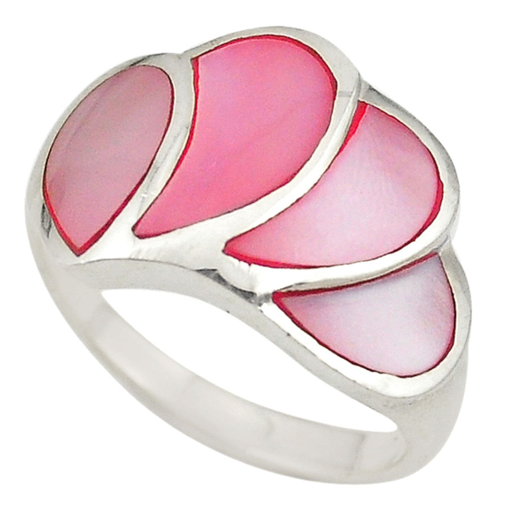 Pink pearl enamel 925 sterling silver ring jewelry size 7.5 c21998