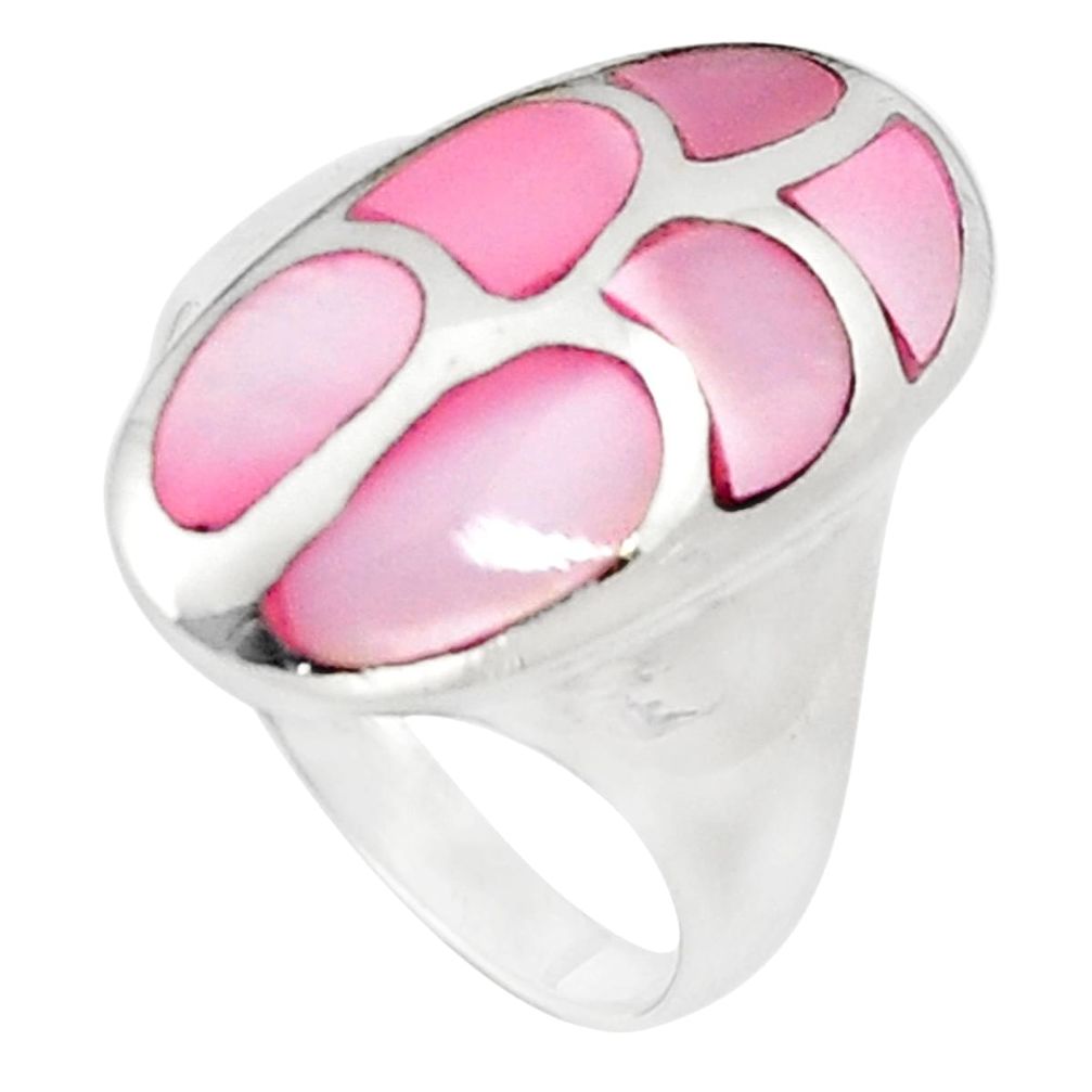 4.69gms pink pearl enamel 925 sterling silver ring jewelry size 6 c12861