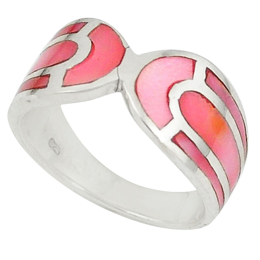 Pink pearl enamel 925 sterling silver ring jewelry size 6 c22734