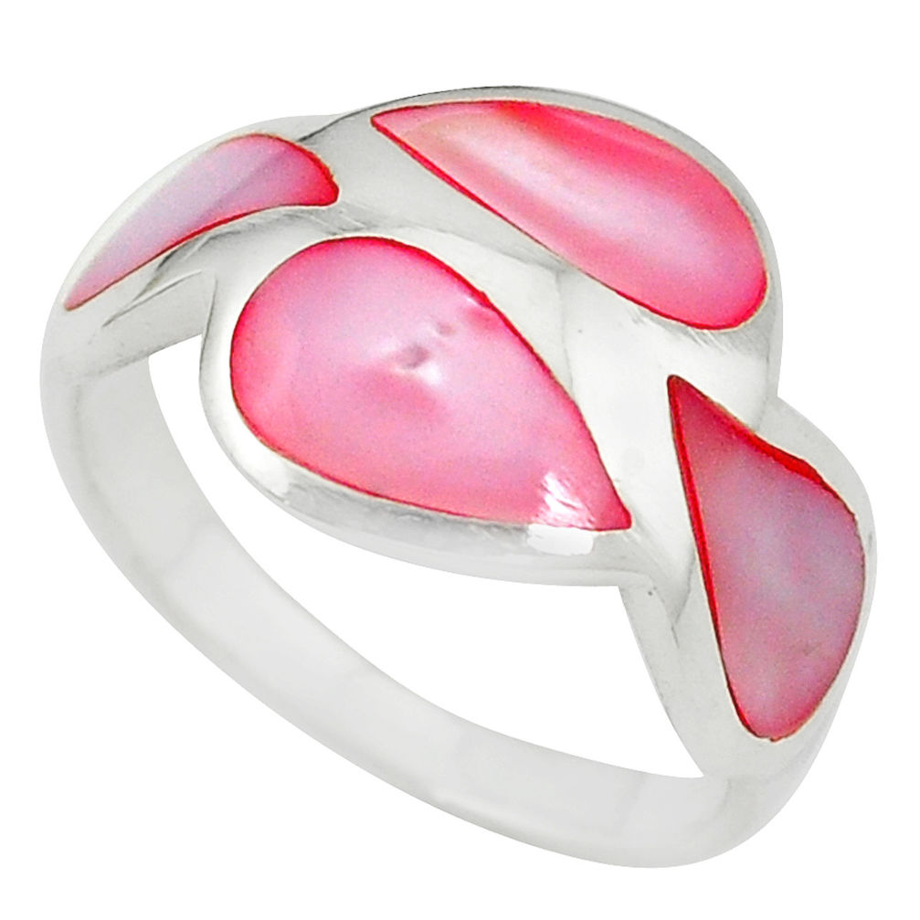 Pink pearl enamel 925 sterling silver ring jewelry size 8 c12992