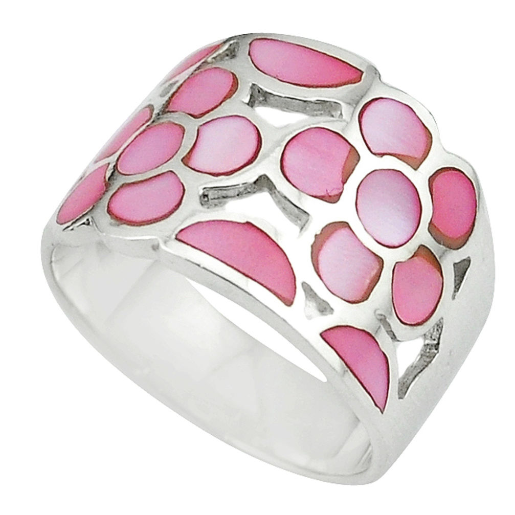 Pink pearl enamel 925 sterling silver ring jewelry size 8 c12995