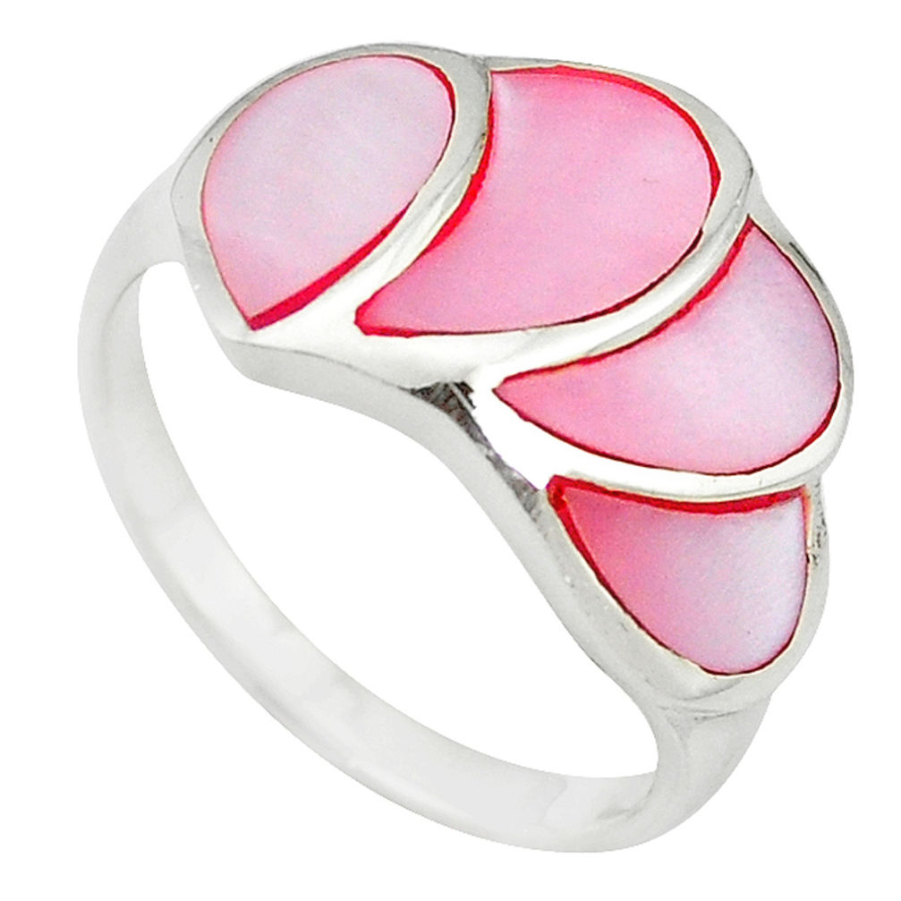 Pink pearl enamel 925 sterling silver ring jewelry size 9 a55055 c13193