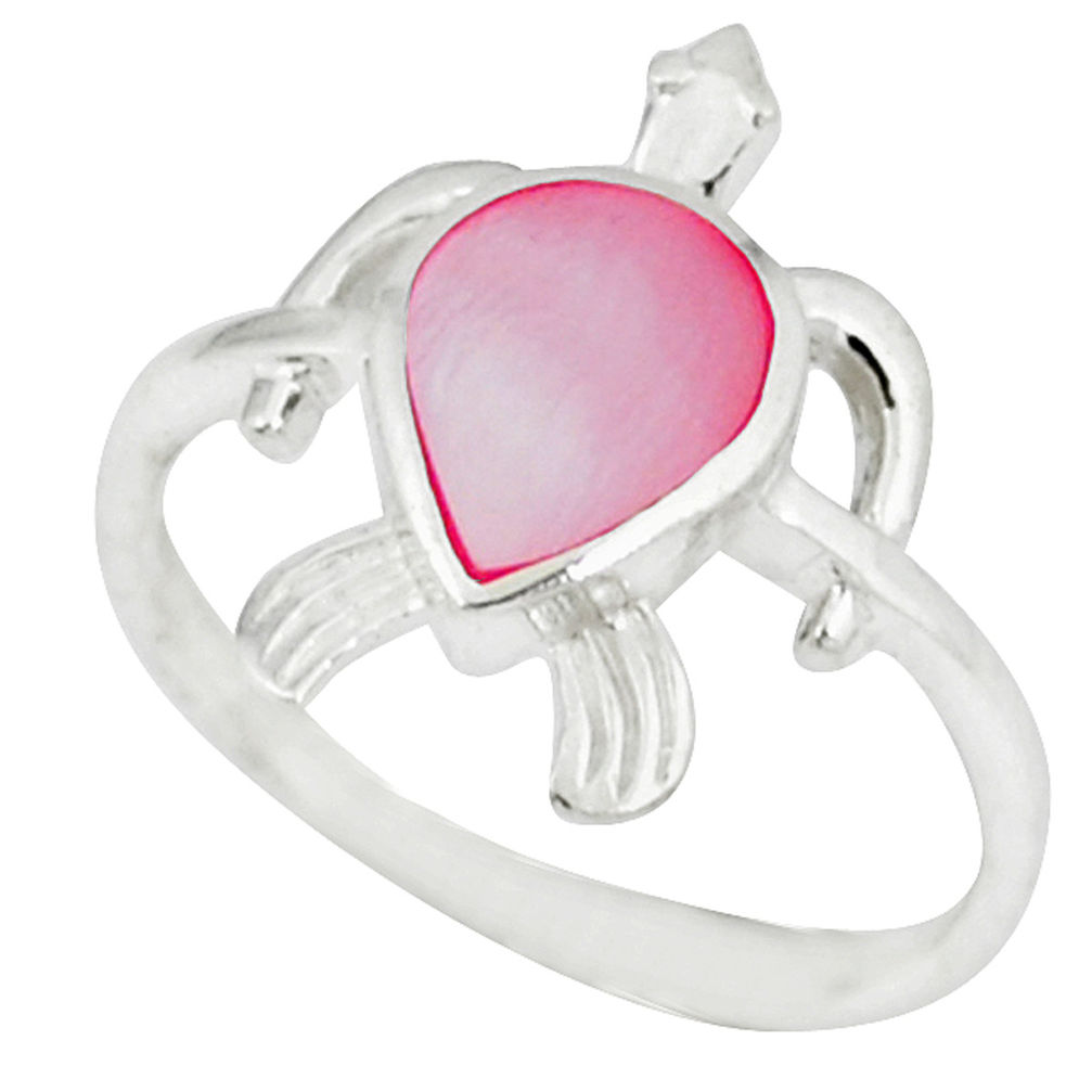 Pink pearl enamel 925 sterling silver tortoise ring size 5.5 a46508 c13375
