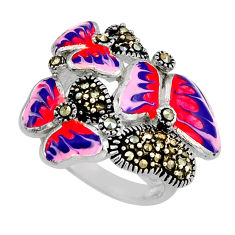 7.69gms pink purple orange enamel marcasite 925 silver ring size 6.5 y83340