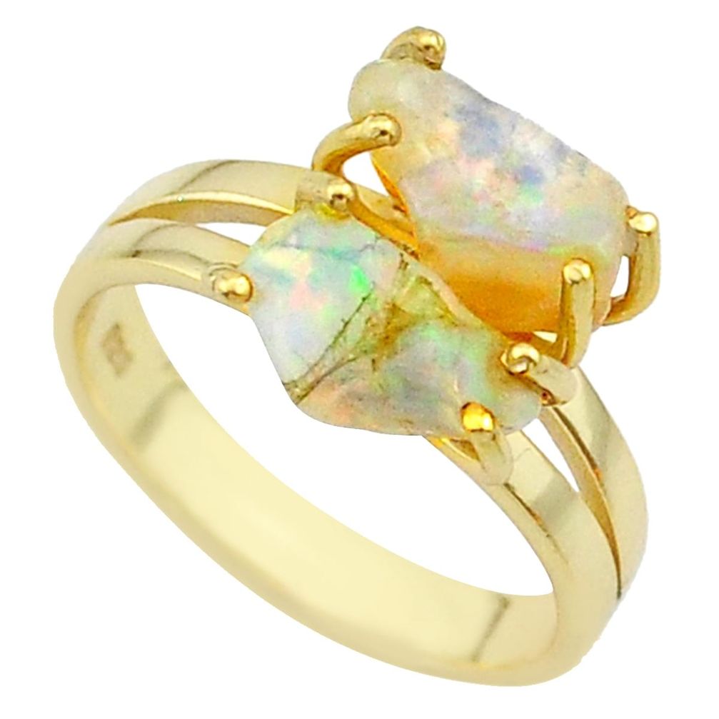 5.45cts prong set natural ethiopian opal raw 14k gold ring size 8 t20743