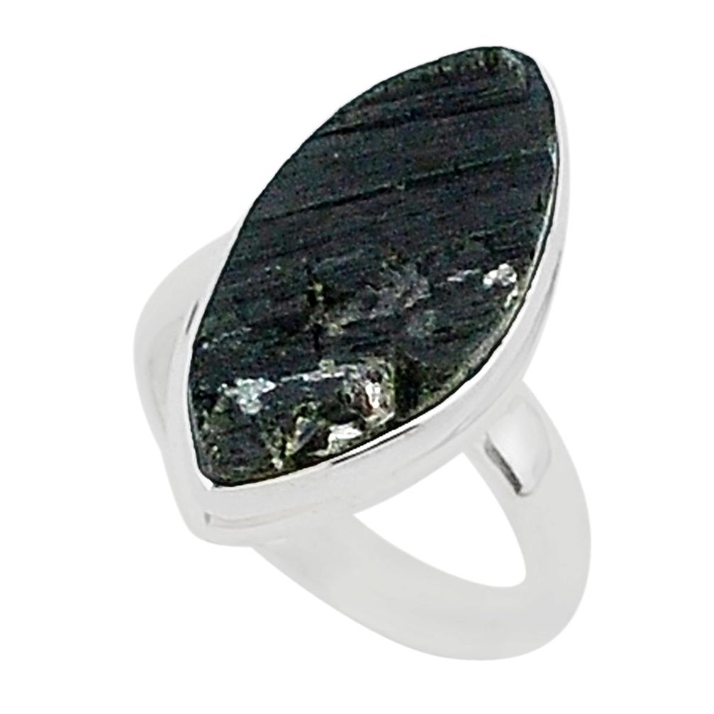 Protector stone black tourmaline raw 925 silver solitaire ring size 6 r96693