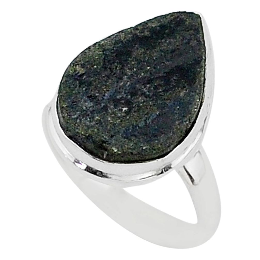 Protector stone black tourmaline raw 925 silver solitaire ring size 8 r96696