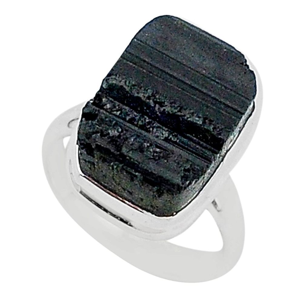 Protector stone black tourmaline raw 925 sterling silver ring size 7 r96653