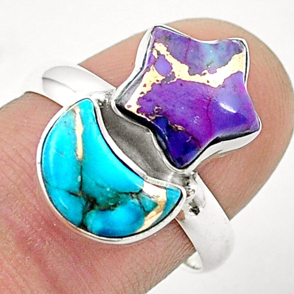 8.70cts purple blue copper turquoise 925 sterling silver ring size 8 u37416