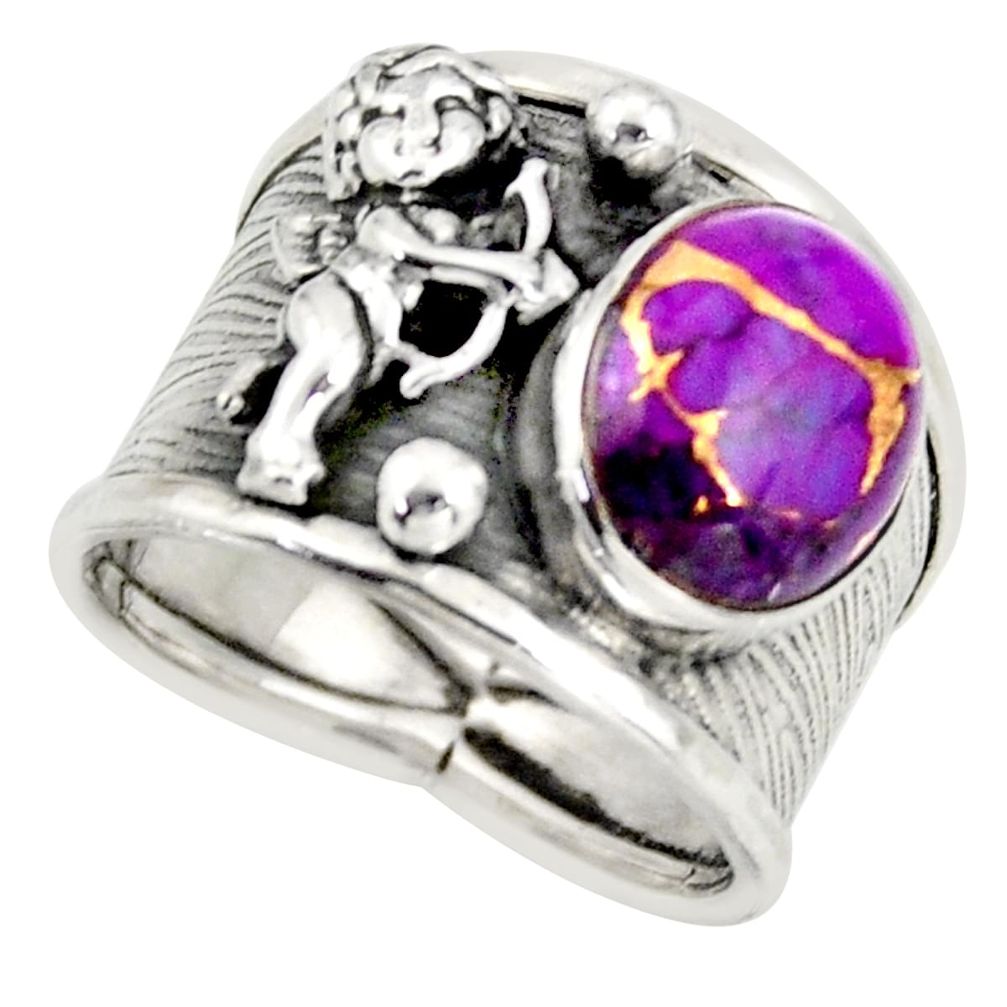 5.32cts purple copper turquoise 925 silver angel solitaire ring size 7.5 d45950
