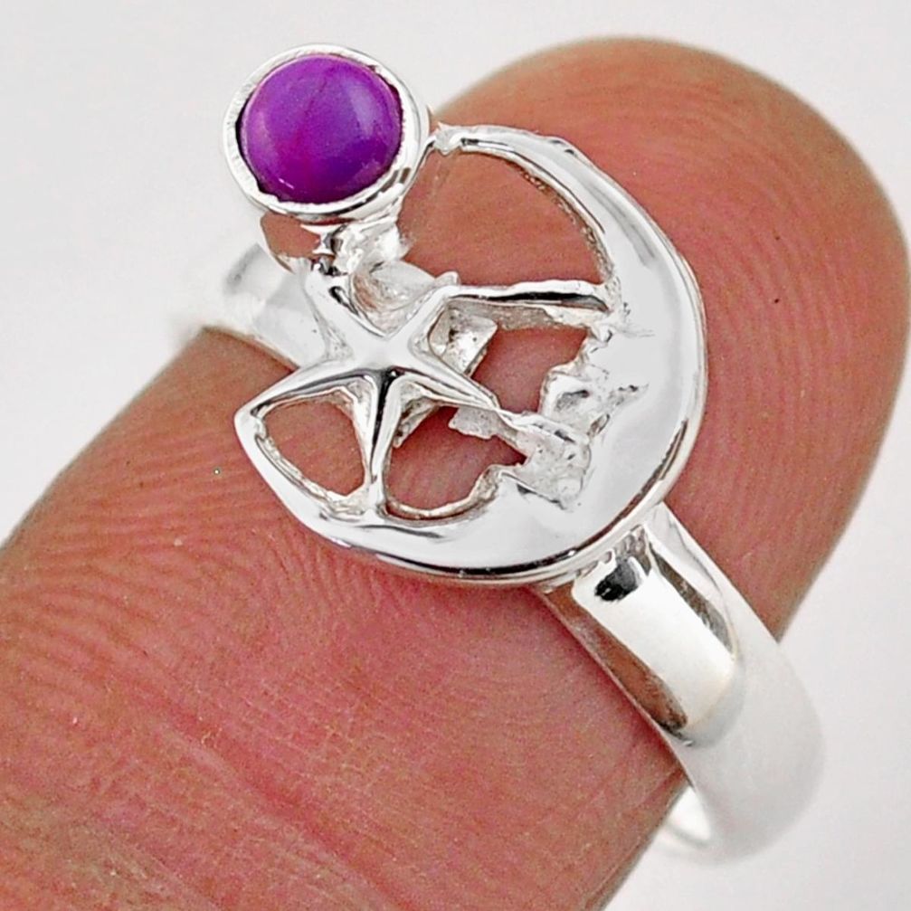 0.42cts purple copper turquoise 925 silver crescent moon star ring size 7 t89371