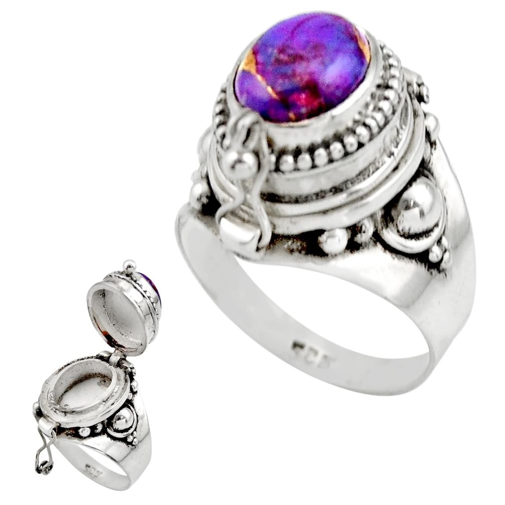 2.34cts purple copper turquoise 925 silver poison box ring size 7 r41198