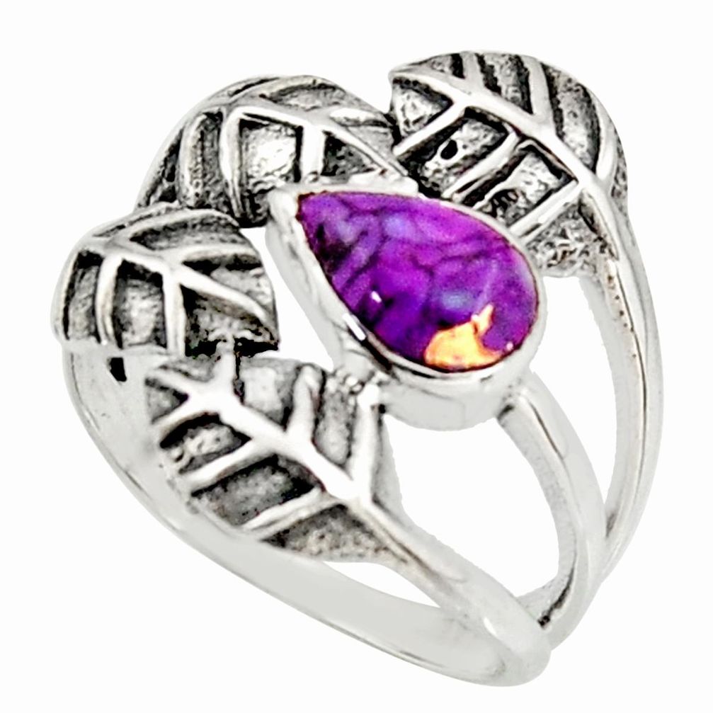 2.00cts purple copper turquoise 925 silver solitaire leaf ring size 8.5 r37074