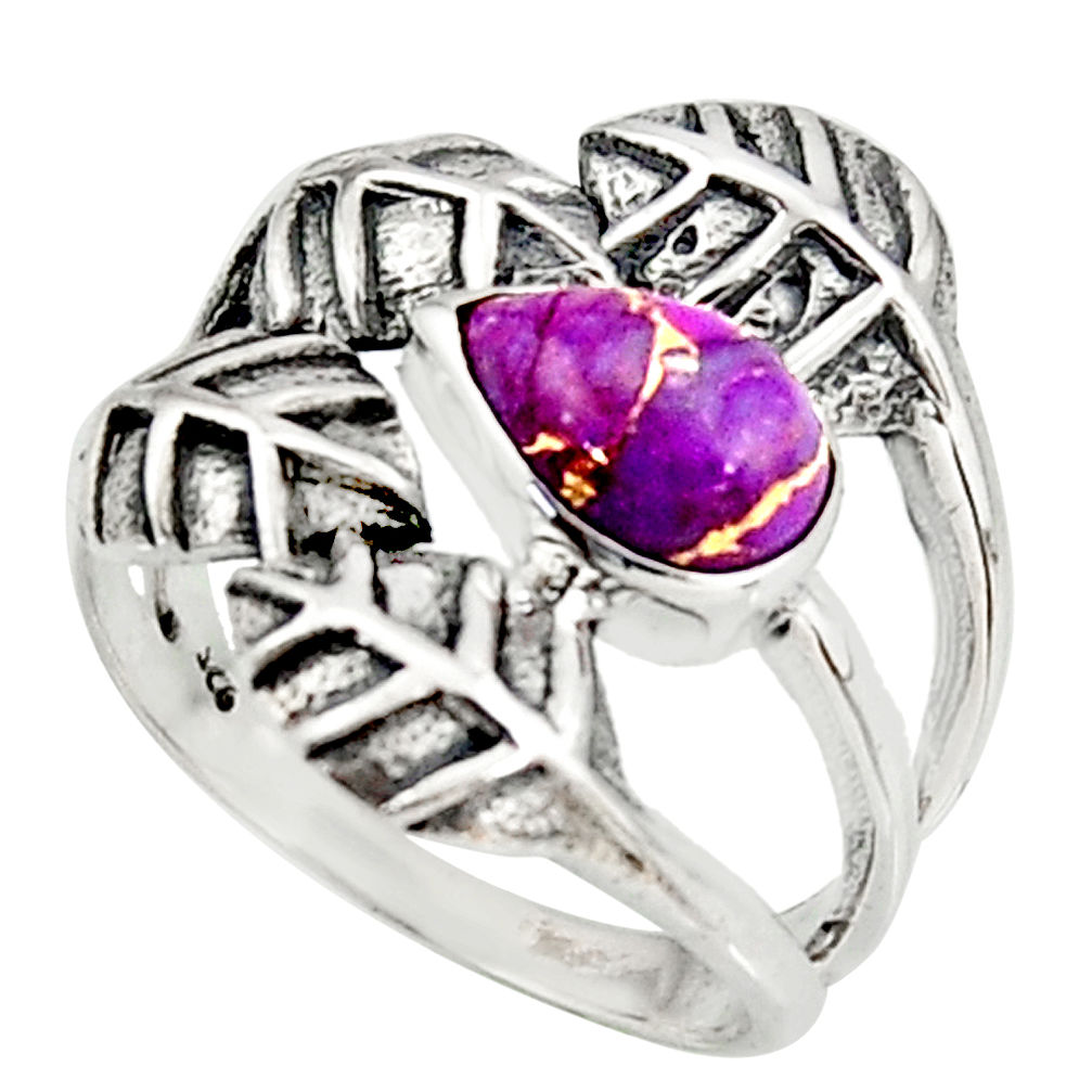 2.01cts purple copper turquoise 925 silver solitaire leaf ring size 8 r37076