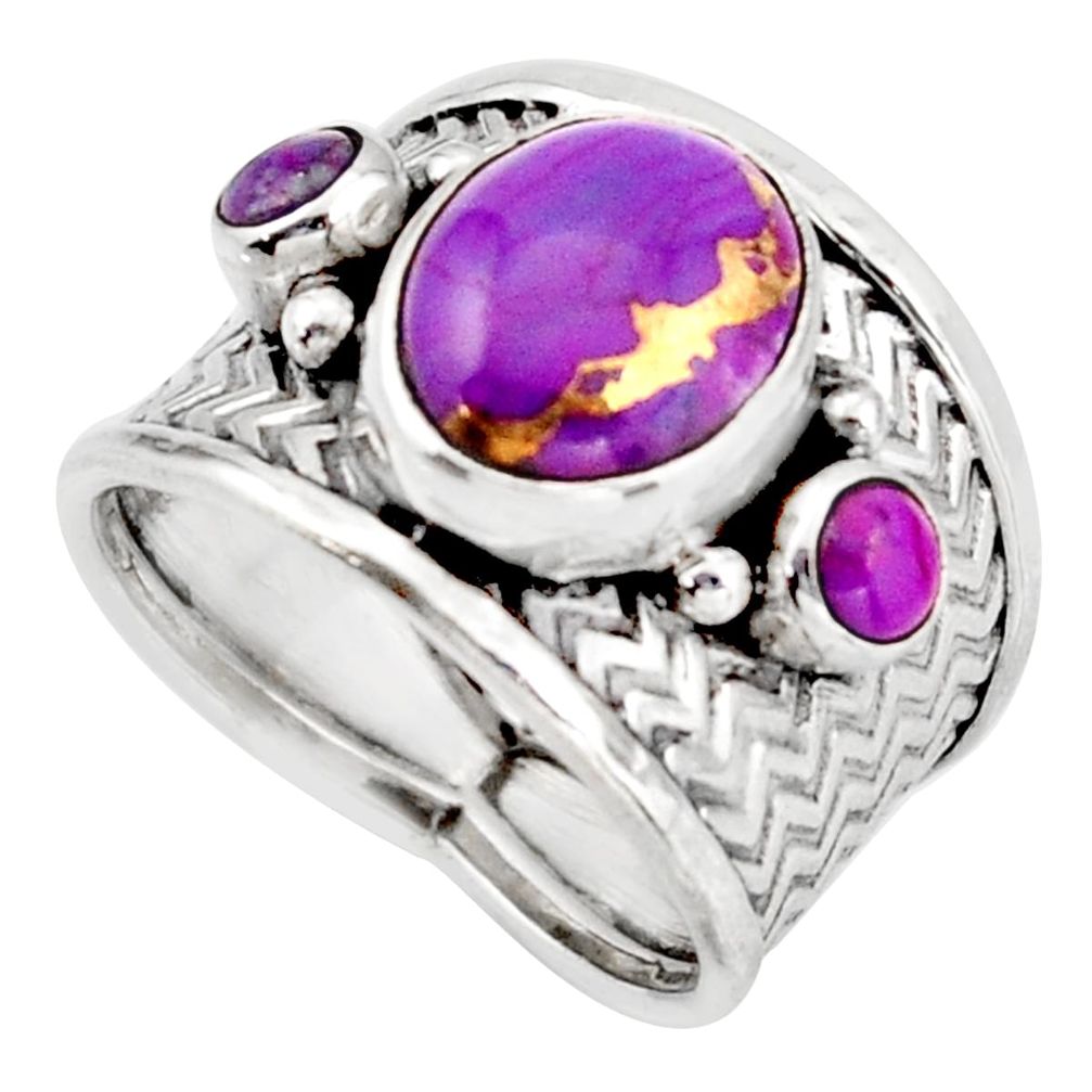 5.32cts purple copper turquoise 925 silver solitaire ring size 7.5 d45913