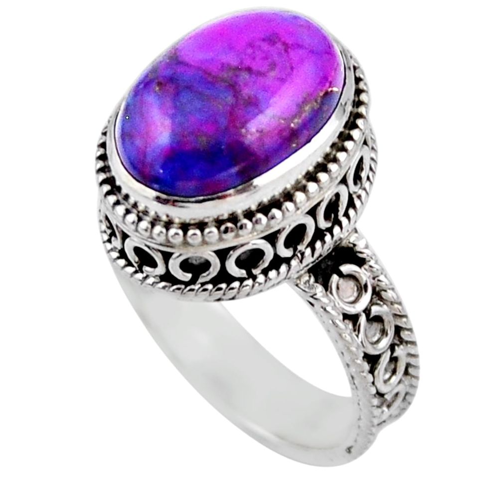 6.80cts purple copper turquoise 925 silver solitaire ring size 7.5 r53696