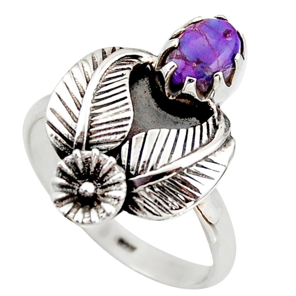 1.27cts purple copper turquoise 925 sterling silver flower ring size 8 d46087