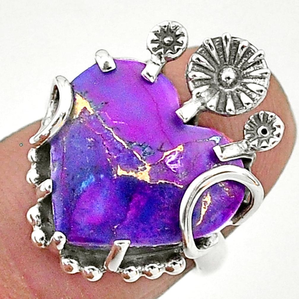 8.67cts purple copper turquoise 925 sterling silver flower ring size 5.5 t6413
