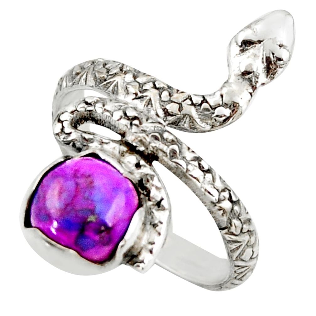 2.90cts purple copper turquoise 925 sterling silver snake ring size 7.5 d46251