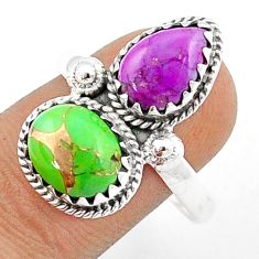 8.55cts purple green copper turquoise 925 sterling silver ring size 10.5 u29190
