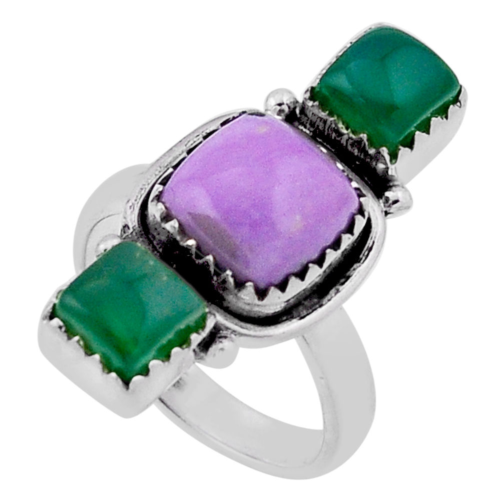 8.20cts purple phosphosiderite chalcedony silver adjustable ring size 7 n46673