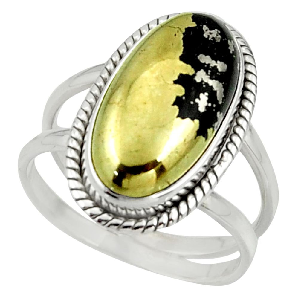 7.60cts pyrite in magnetite (healer's gold) 925 silver ring size 8.5 r42234