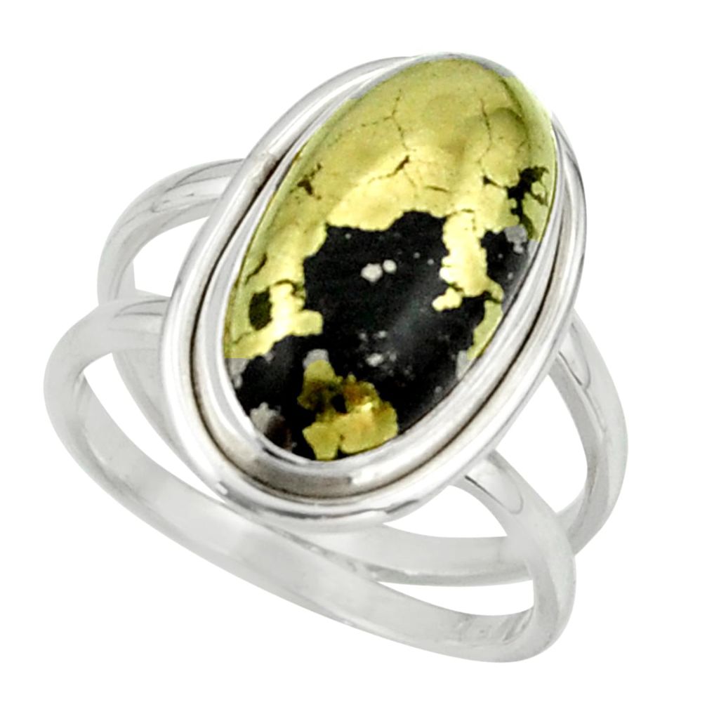 7.60cts pyrite in magnetite (healer's gold) 925 silver ring size 8 r42235