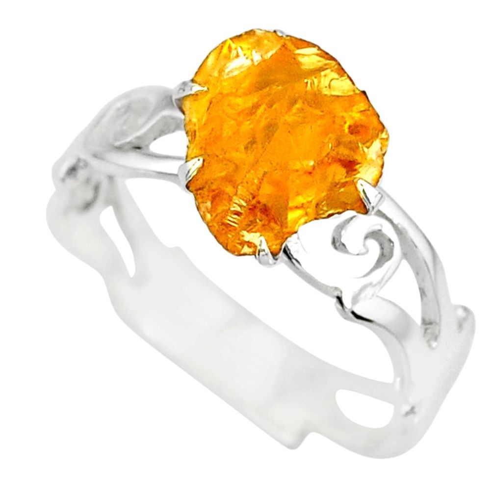 2.11cts raw citrine rough 925 silver solitaire ring jewelry size 7.5 r79370